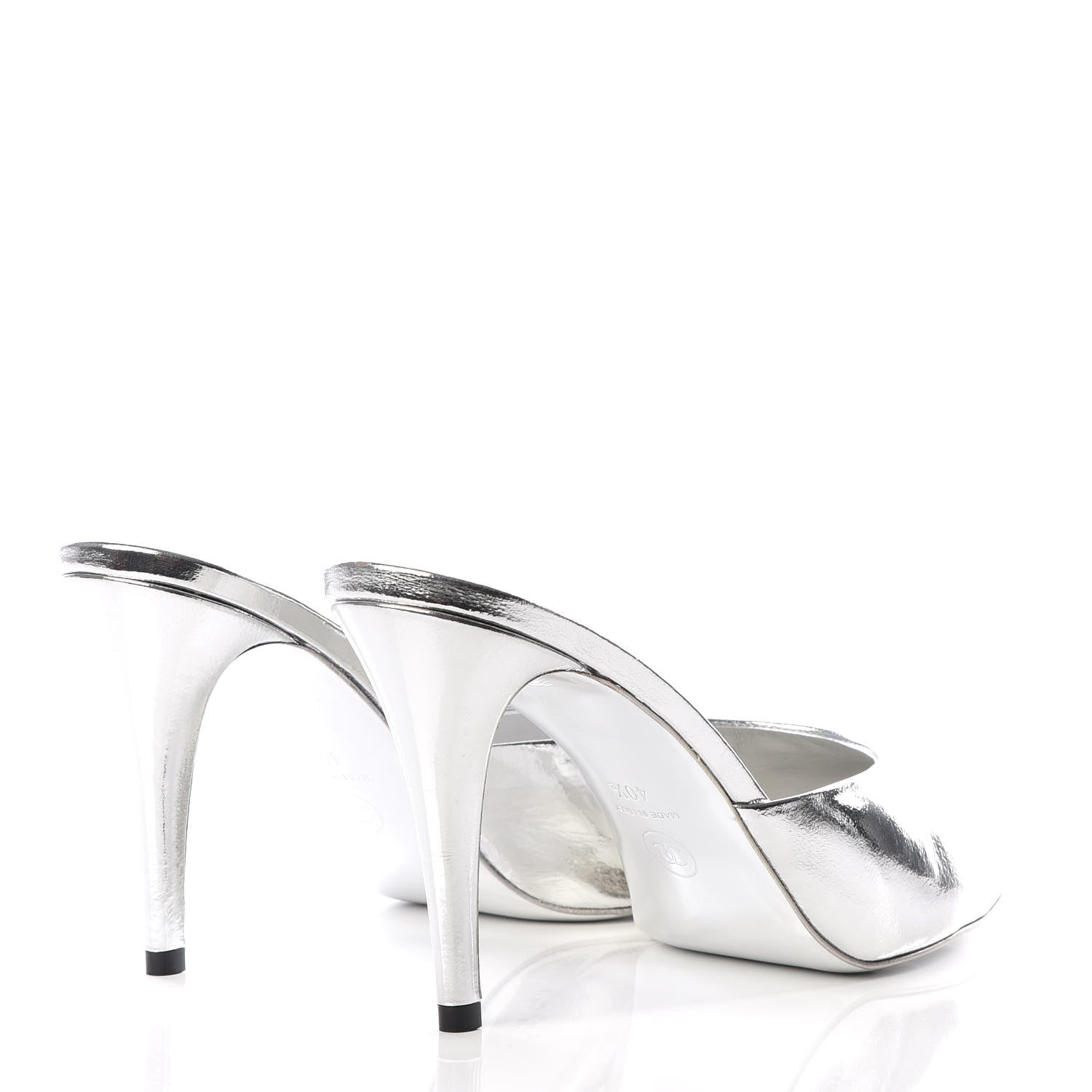 Chanel Metallic Goatskin CC Mules 40.5 Silver 4 of 9