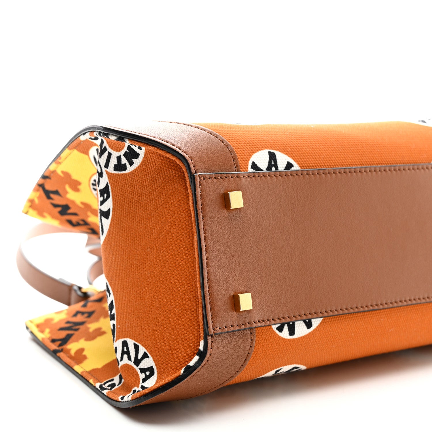 Valentino Garavani Canvas Calfskin Mini Bandana Print Small Vlogo Signature Tote Saddle Brown Multicolor 8 of 10