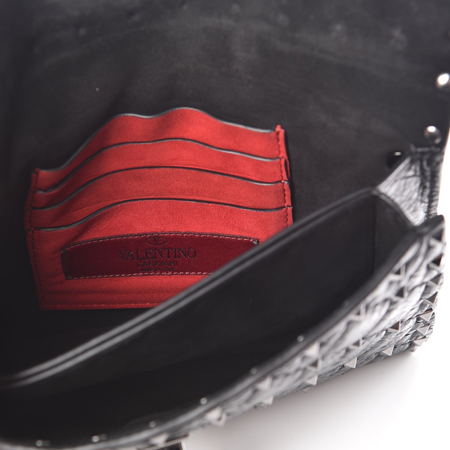 Craquele Nappa Rockstud Spike Crossbody Bag Black