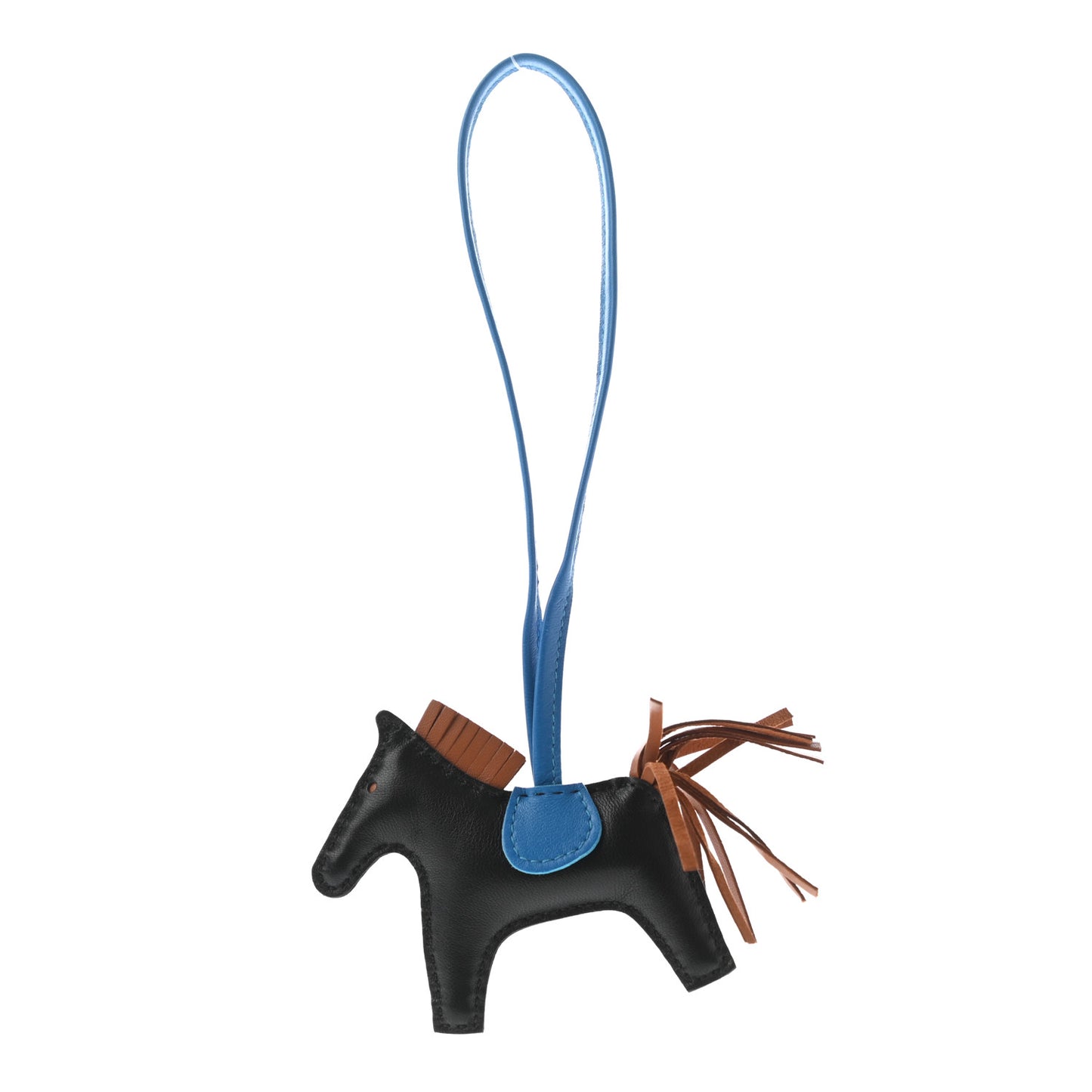 Milo Lambskin Grigri Rodeo Horse Bag Charm PM Black Gold Bleu Zanzibar