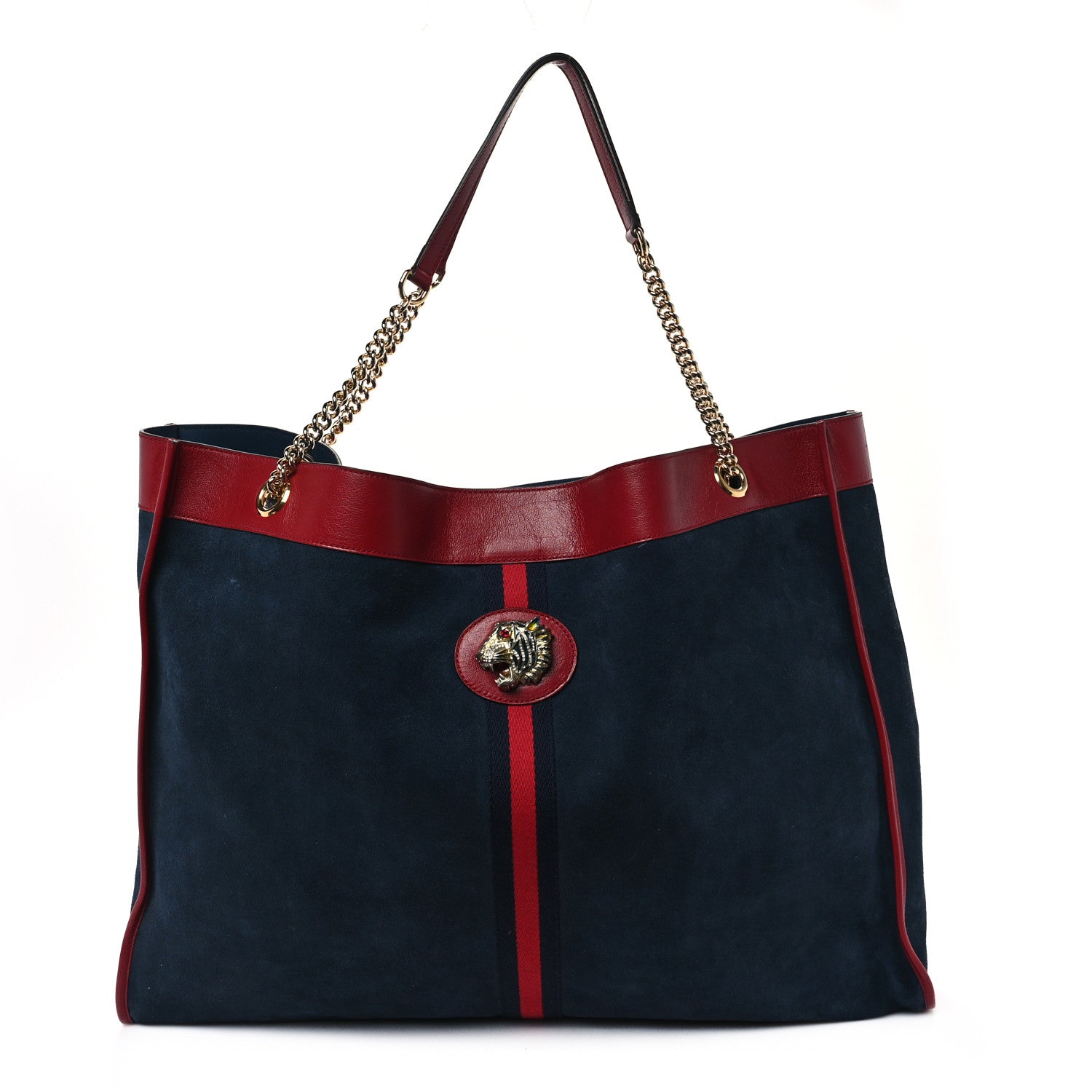 Gucci Suede Calfskin Large Rajah Chain Tote New Blue Romantic Cherry 1 of 13