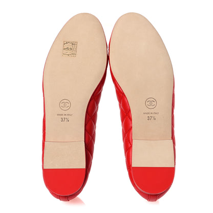 Chanel Caviar Quilted CC Cap Toe Ballerina Flats 37.5 Red 7 of 10