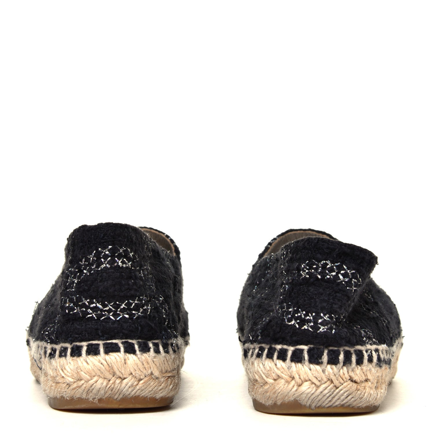 Chanel Tweed Lambskin CC Espadrilles 38 Black Silver 5 of 7
