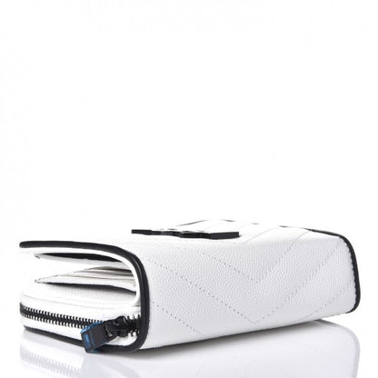 Saint Laurent Grain De Poudre Matelasse Chevron Monogram Compact Zip Around Wallet Optical White Black 4 of 8