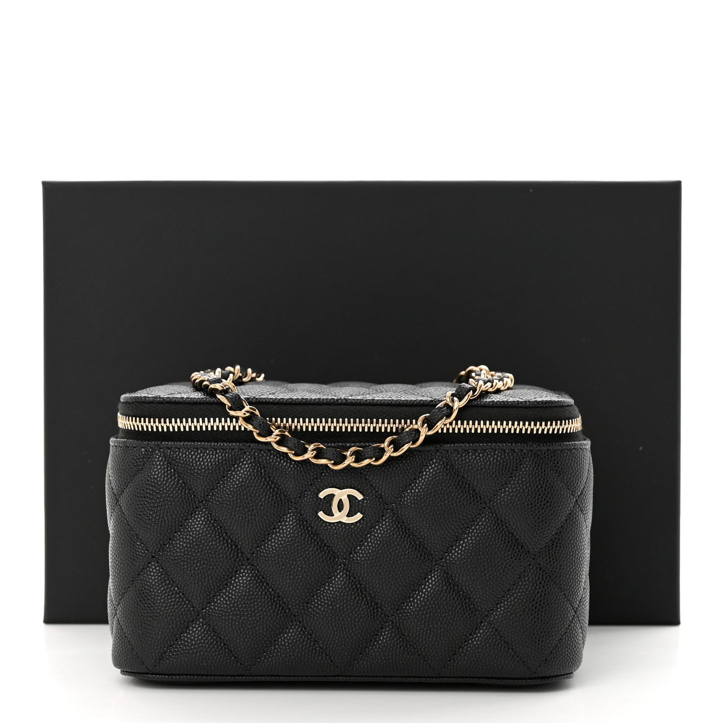 Caviar Quilted Small Vanity Case With Chain Black