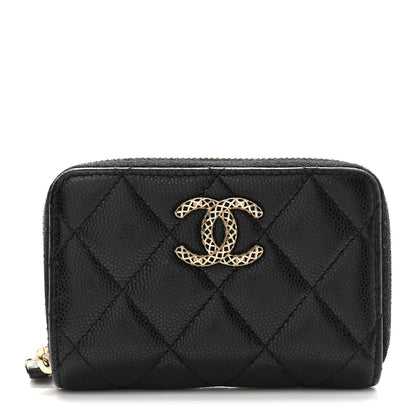 Chanel Caviar Quilted Textured CC Zip Around Coin Purse Black 1 of 7