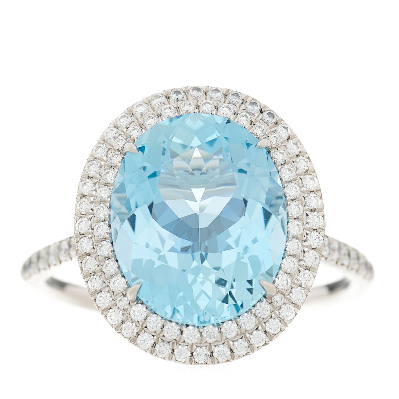 Platinum Diamond Aquamarine Soleste Oval Double Halo Ring 65 11