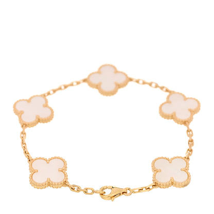 Van Cleef & Arpels 18K Yellow Gold Mother of Pearl 5 Motifs Vintage Alhambra Bracelet 2 of 4