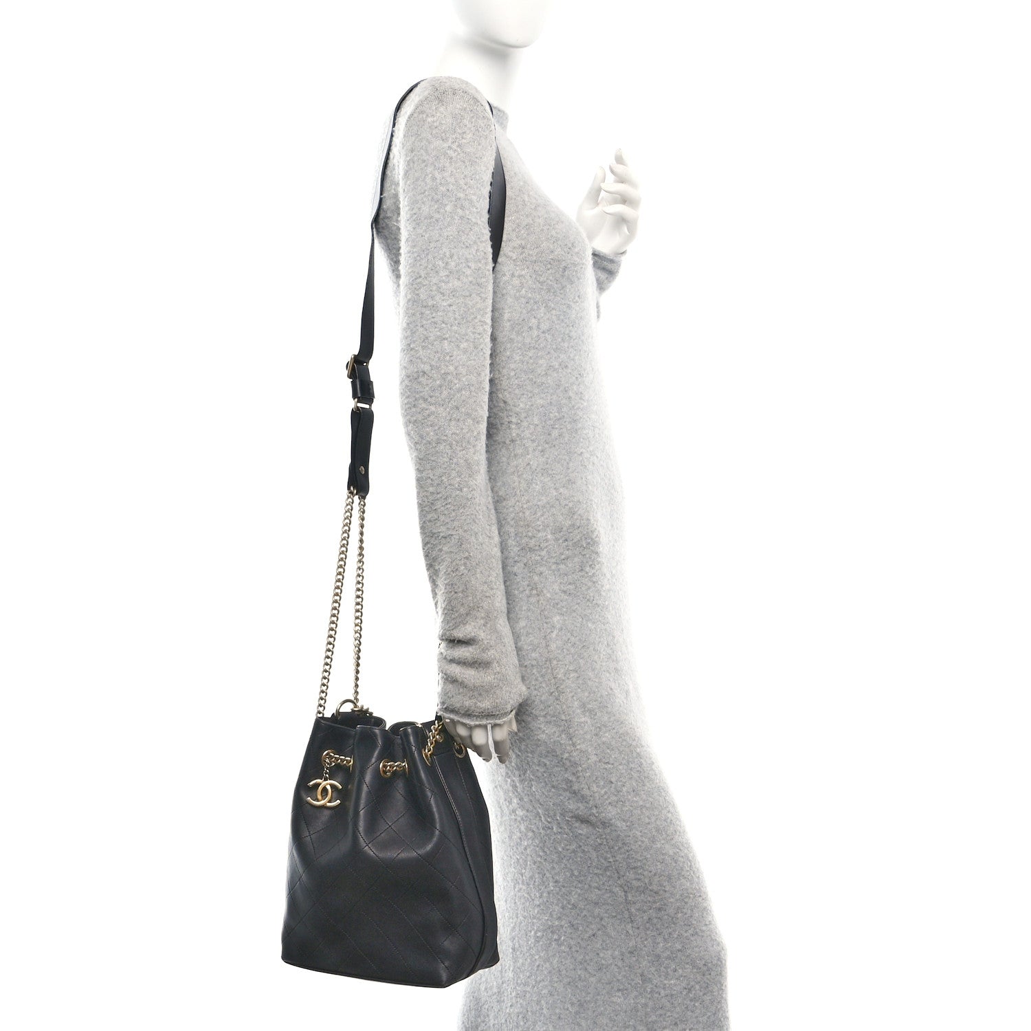 Chanel Calfskin Quilted Small On My Shoulder Drawstring Bag Black 2 of 11