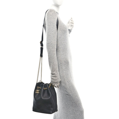 Chanel Calfskin Quilted Small On My Shoulder Drawstring Bag Black 2 of 11