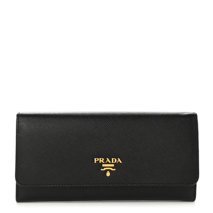 Prada Saffiano Metal Continental Flap Wallet Black 2 of 8