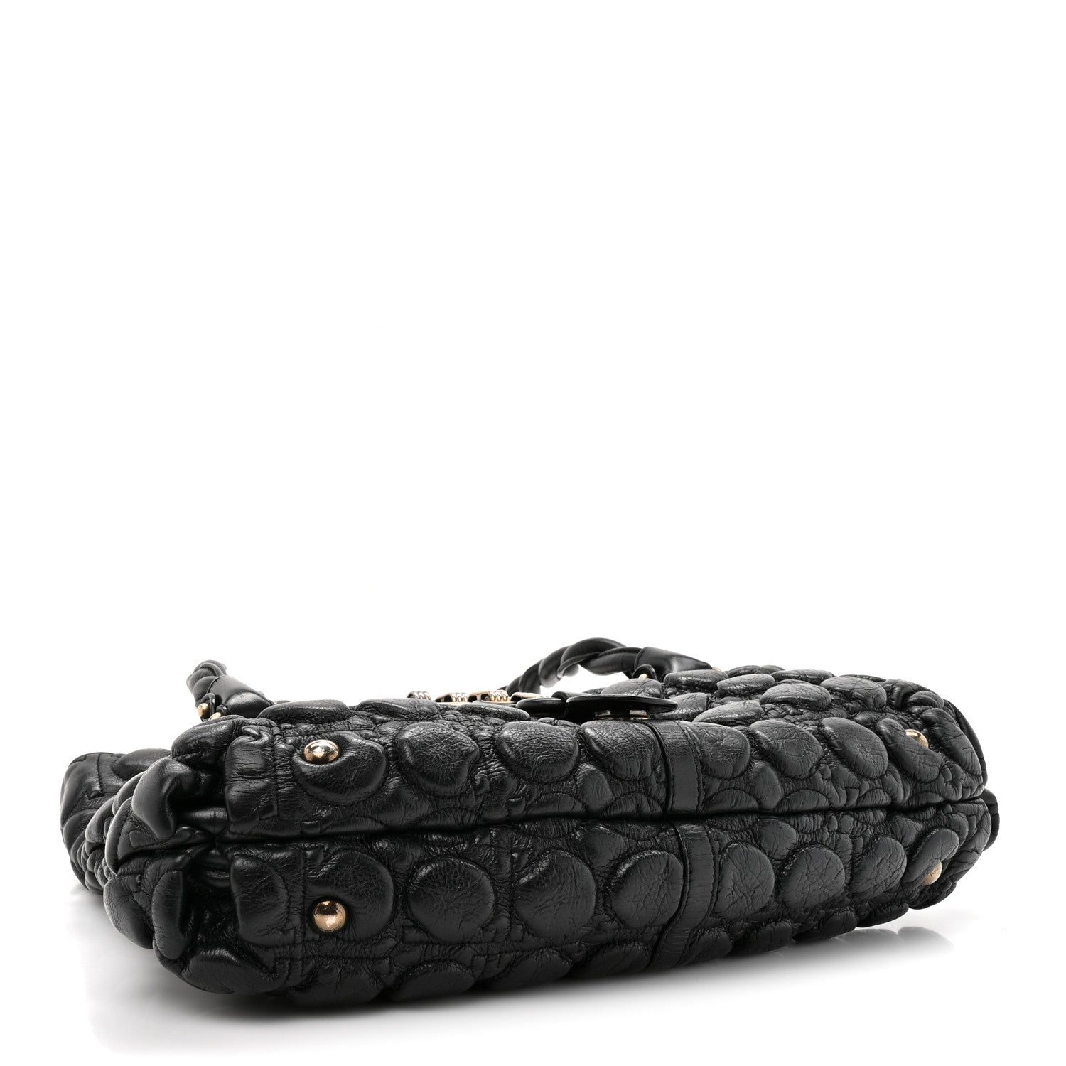 Salvatore Ferragamo Padded Calfskin Embossed Fold Over Shoulder Bag Black 4 of 9