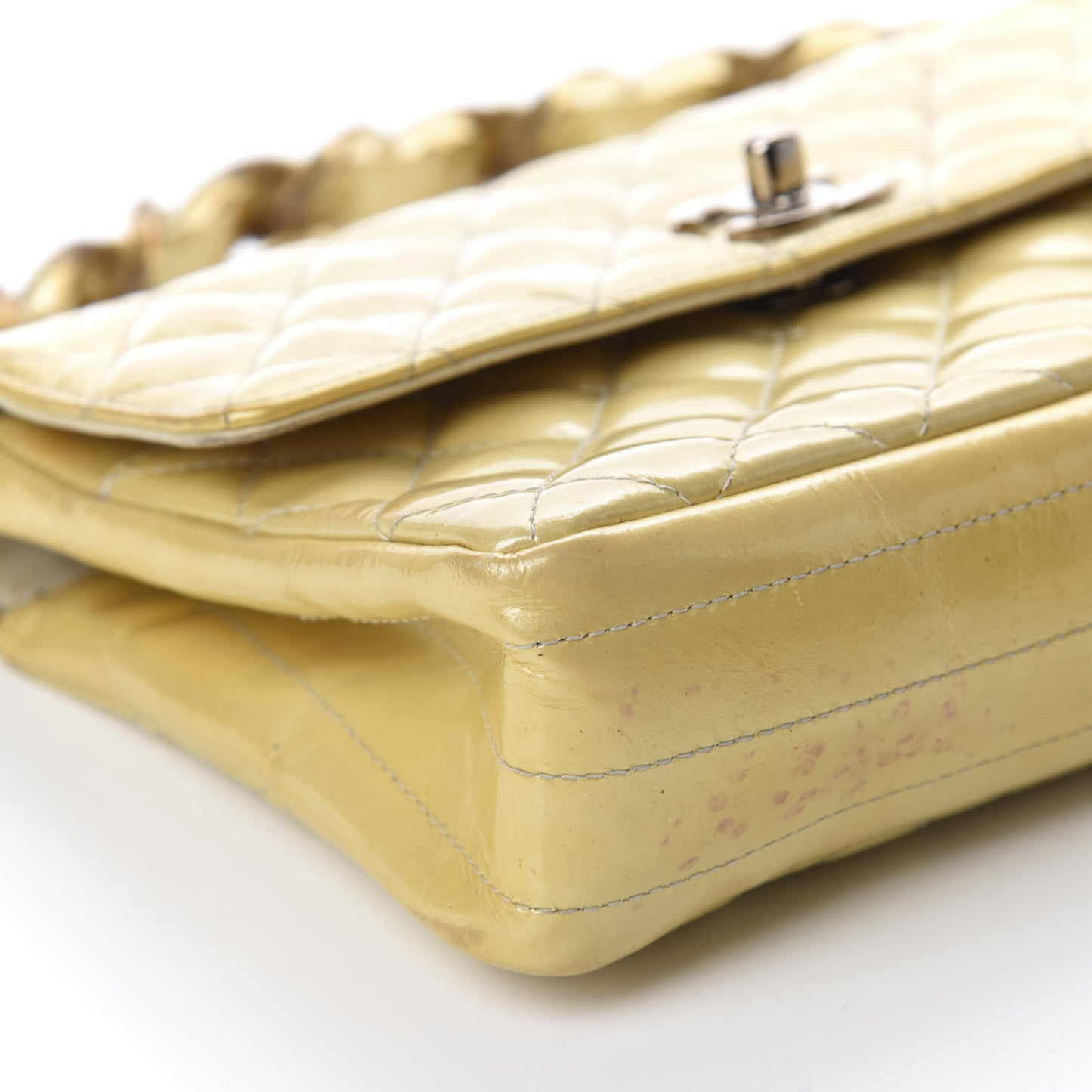 Patent Quilted Small Flap Beige