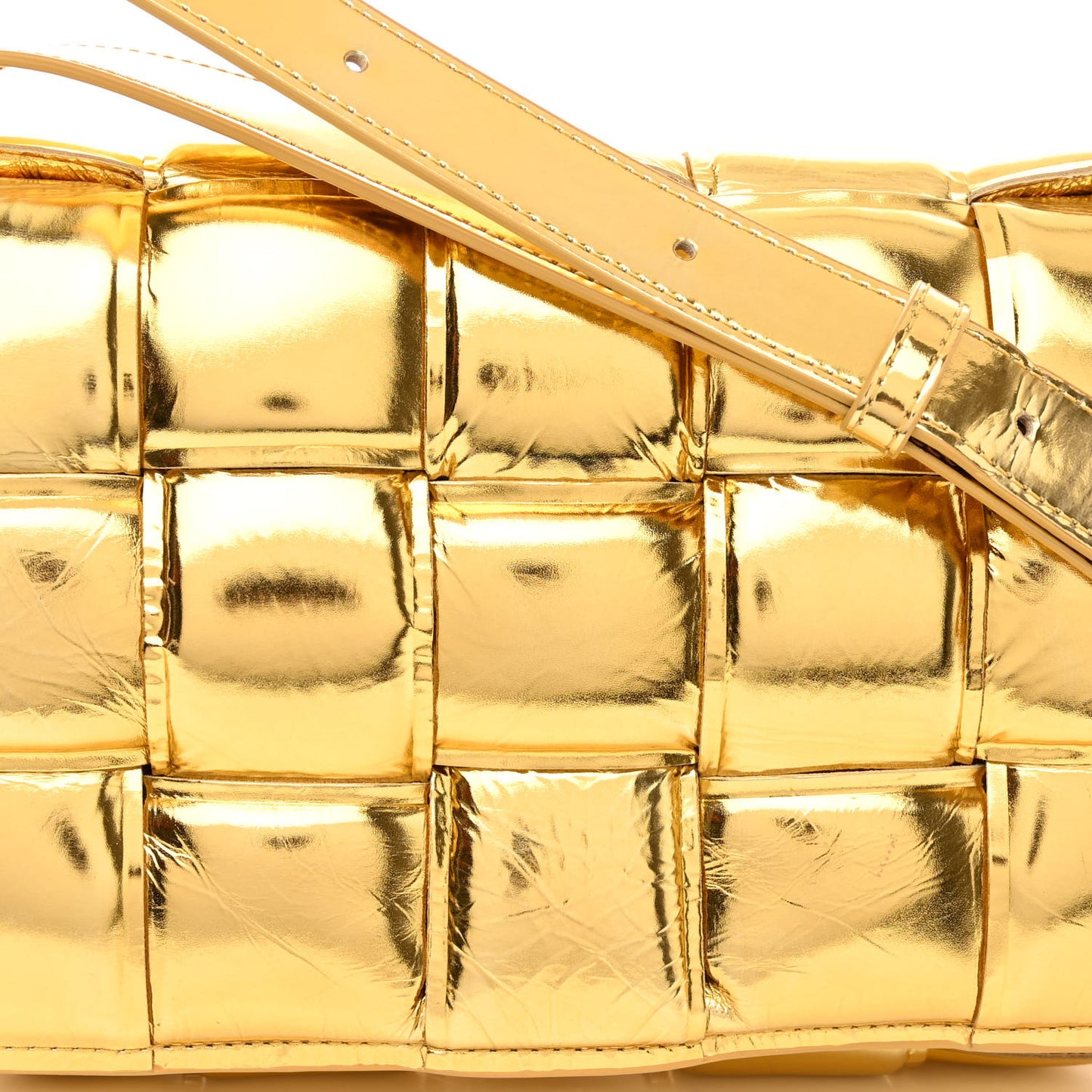 Mirror Lambskin Maxi Intreccio Padded Cassette Crossbody Bag Gold