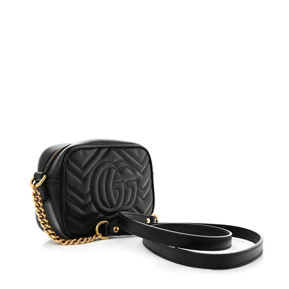 Gucci Calfskin Matelasse Mini GG Marmont Chain Shoulder Bag Black 3 of 11
