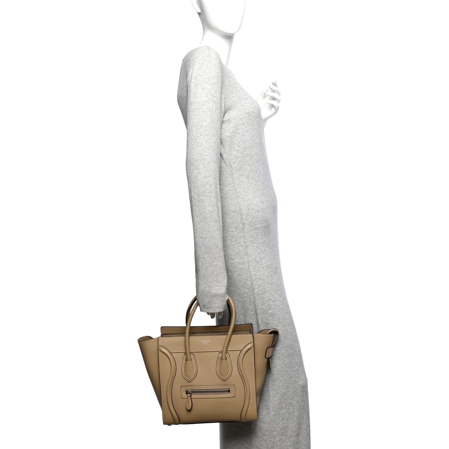 Celine Drummed Calfskin Micro Luggage Dune 2 of 11