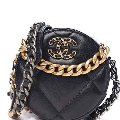 Chanel Shiny Goatskin Quilted 19 Round Clutch With Chain Black 9 of 10