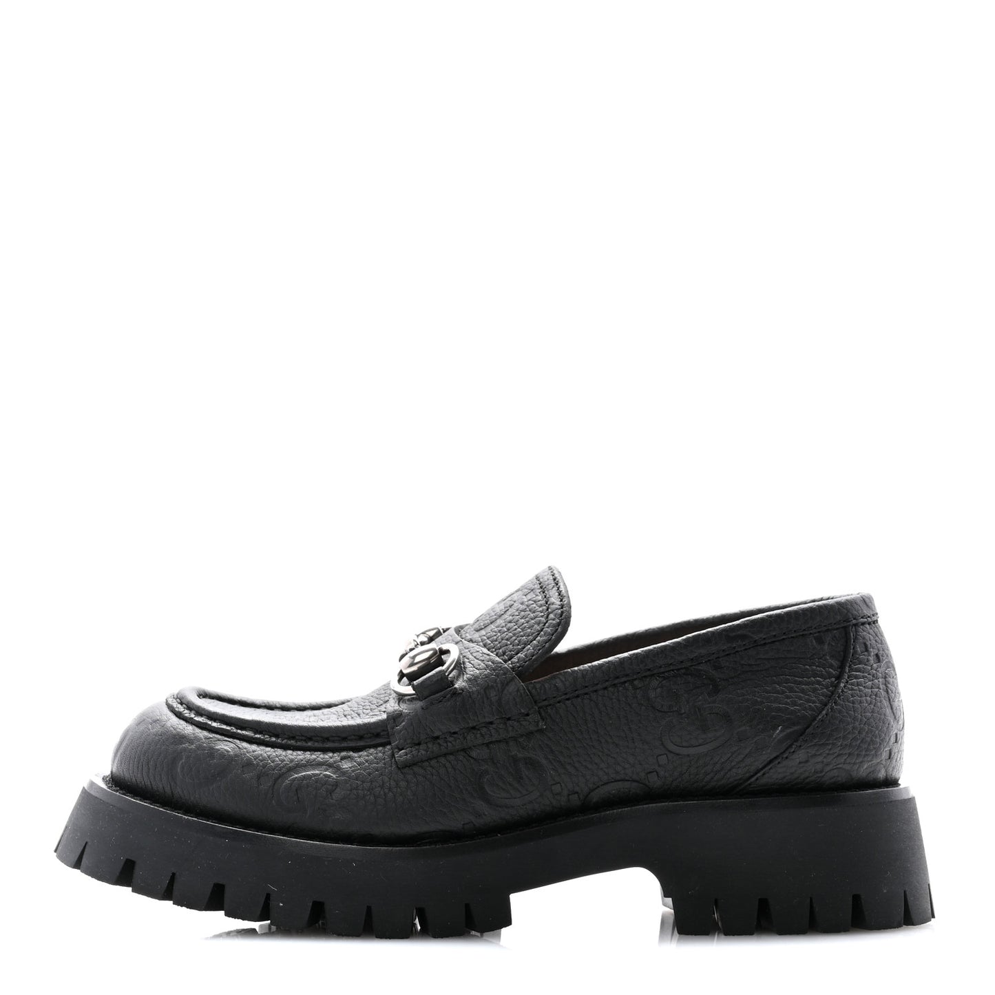Piuma Calfskin Embossed Womens Platform Lug Sole Loafers 37.5 Black