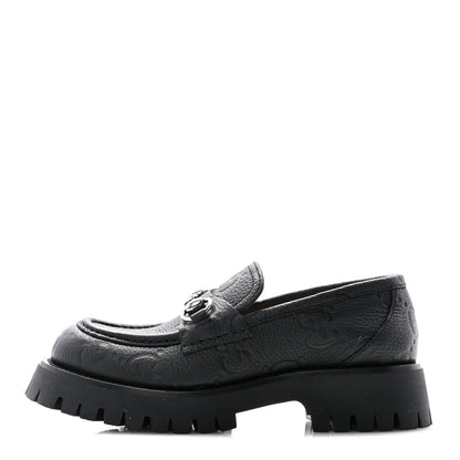 Gucci Piuma Calfskin Embossed Womens Platform Lug Sole Loafers 37.5 Black 1 of 12