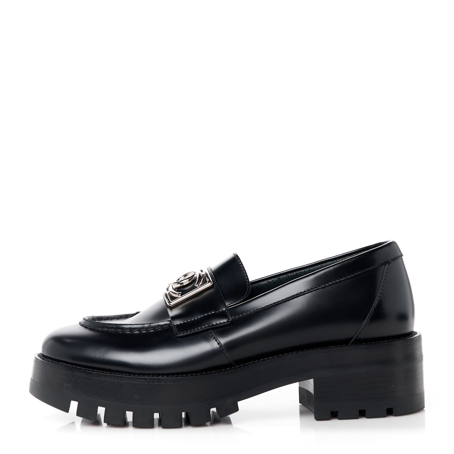 Calfskin Metal CC Loafers 36.5 Black