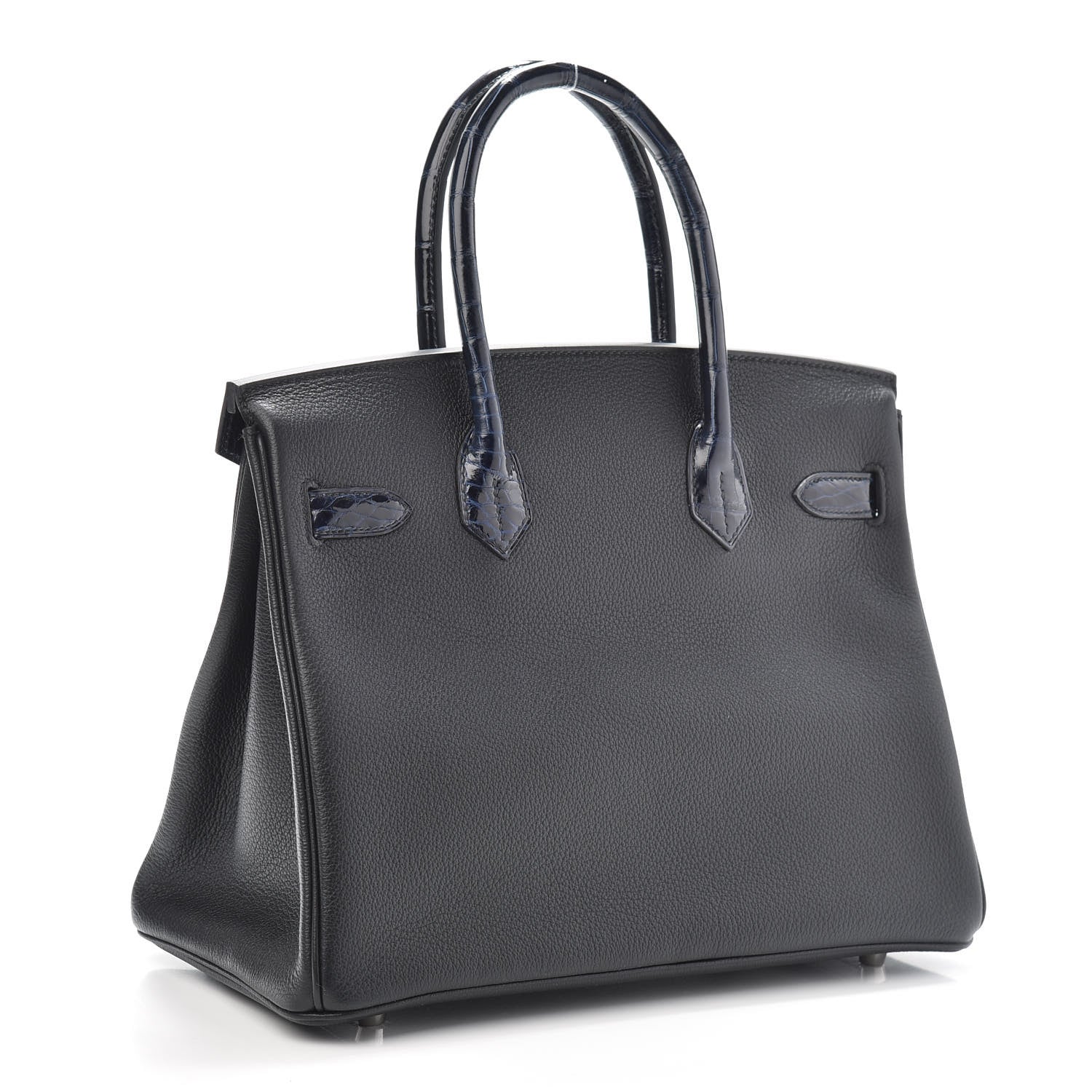 Hermes Taurillon Novillo Shiny Niloticus Crocodile Birkin Touch 30 Black Bleu Marine 2 of 29
