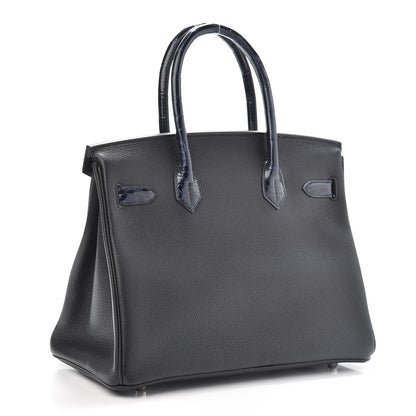 Hermes Taurillon Novillo Shiny Niloticus Crocodile Birkin Touch 30 Black Bleu Marine 2 of 29