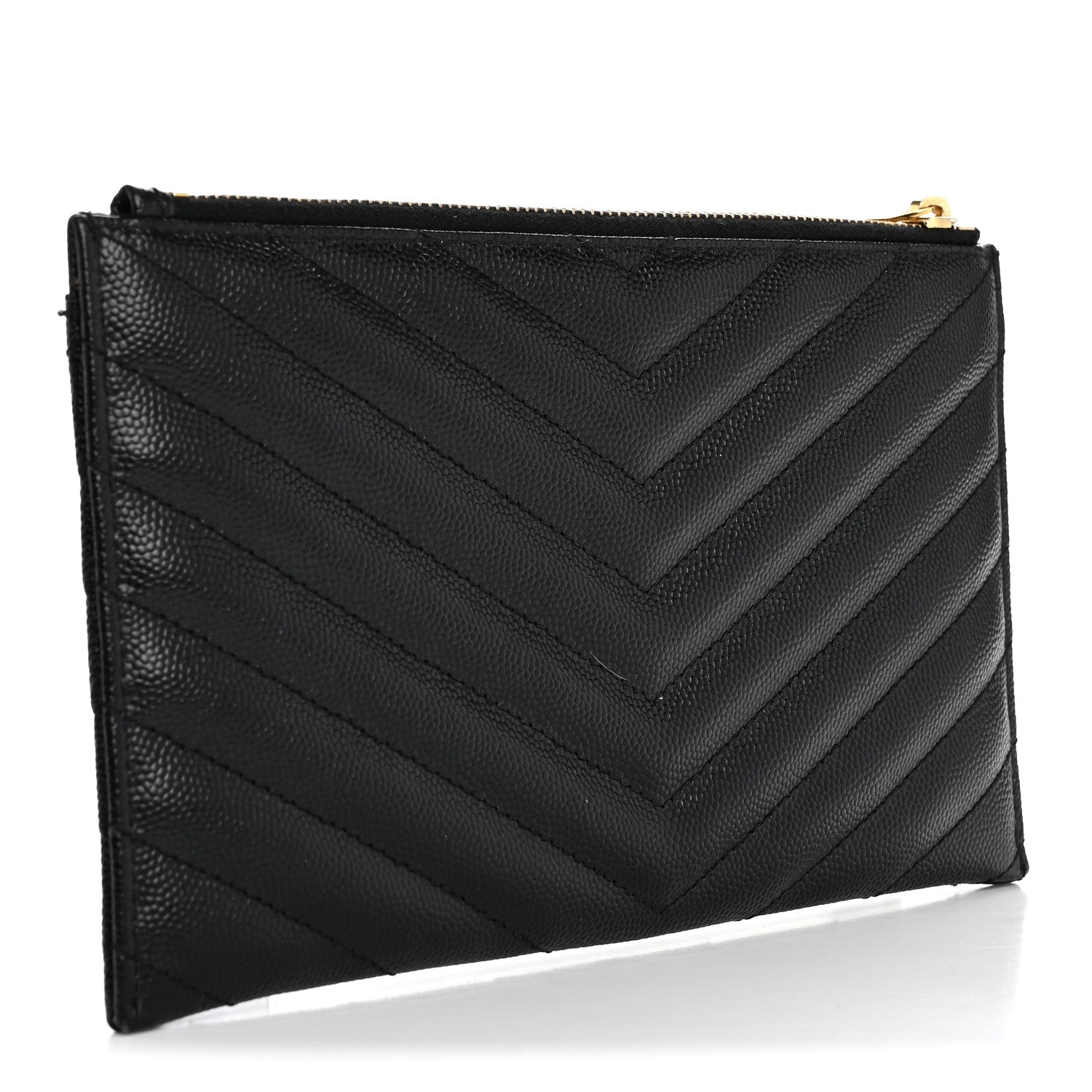 Saint Laurent Grain De Poudre Chevron Monogram Bill Pouch Black 3 of 9