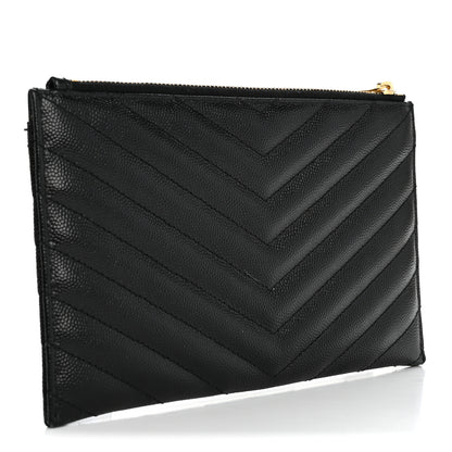 Saint Laurent Grain De Poudre Chevron Monogram Bill Pouch Black 3 of 9