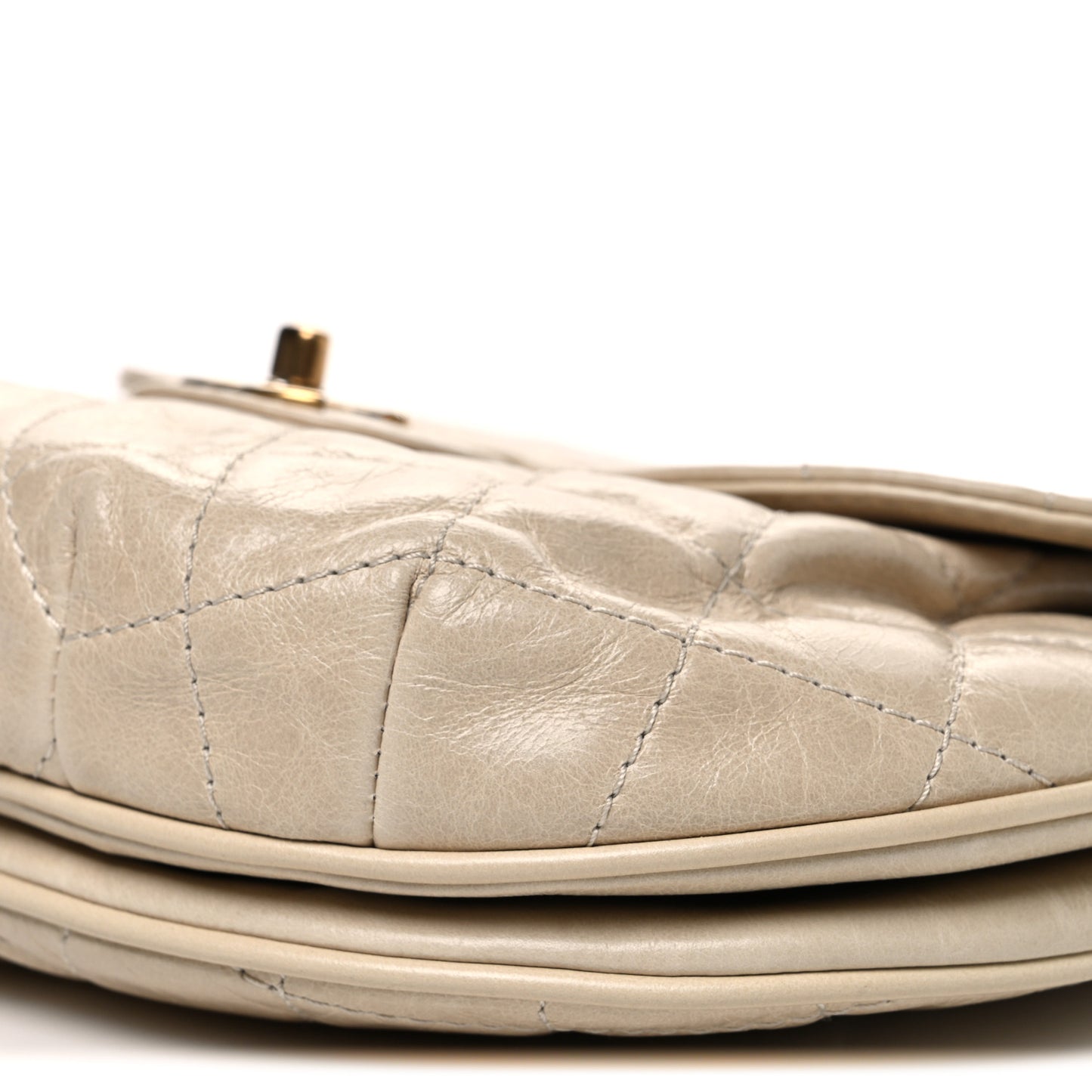 Glazed Calfskin Quilted Medium Bubble CC Flap Beige