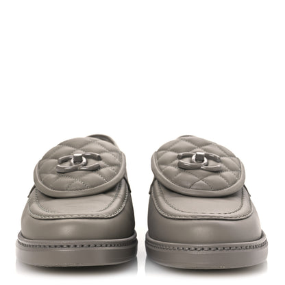 Chanel Lambskin Quilted CC Turnlock Loafers 39 Grey 3 of 11