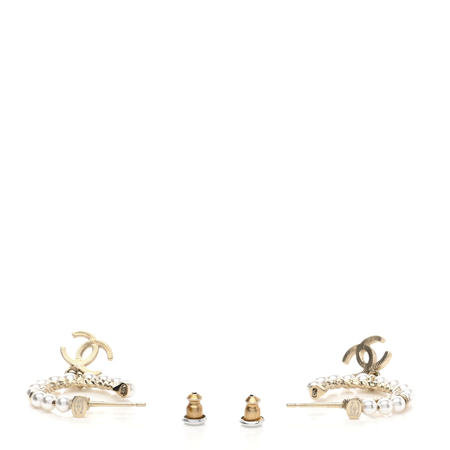Pearl Charms CC Hoop Earrings Gold