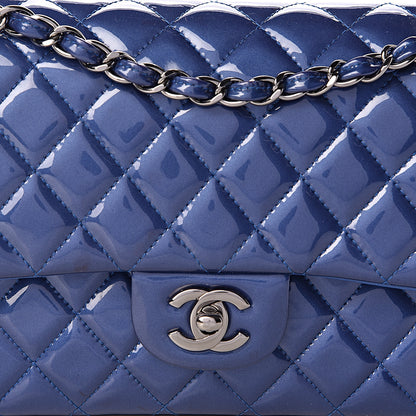 Chanel Patent Quilted Medium Double Flap Blue 10 of 14