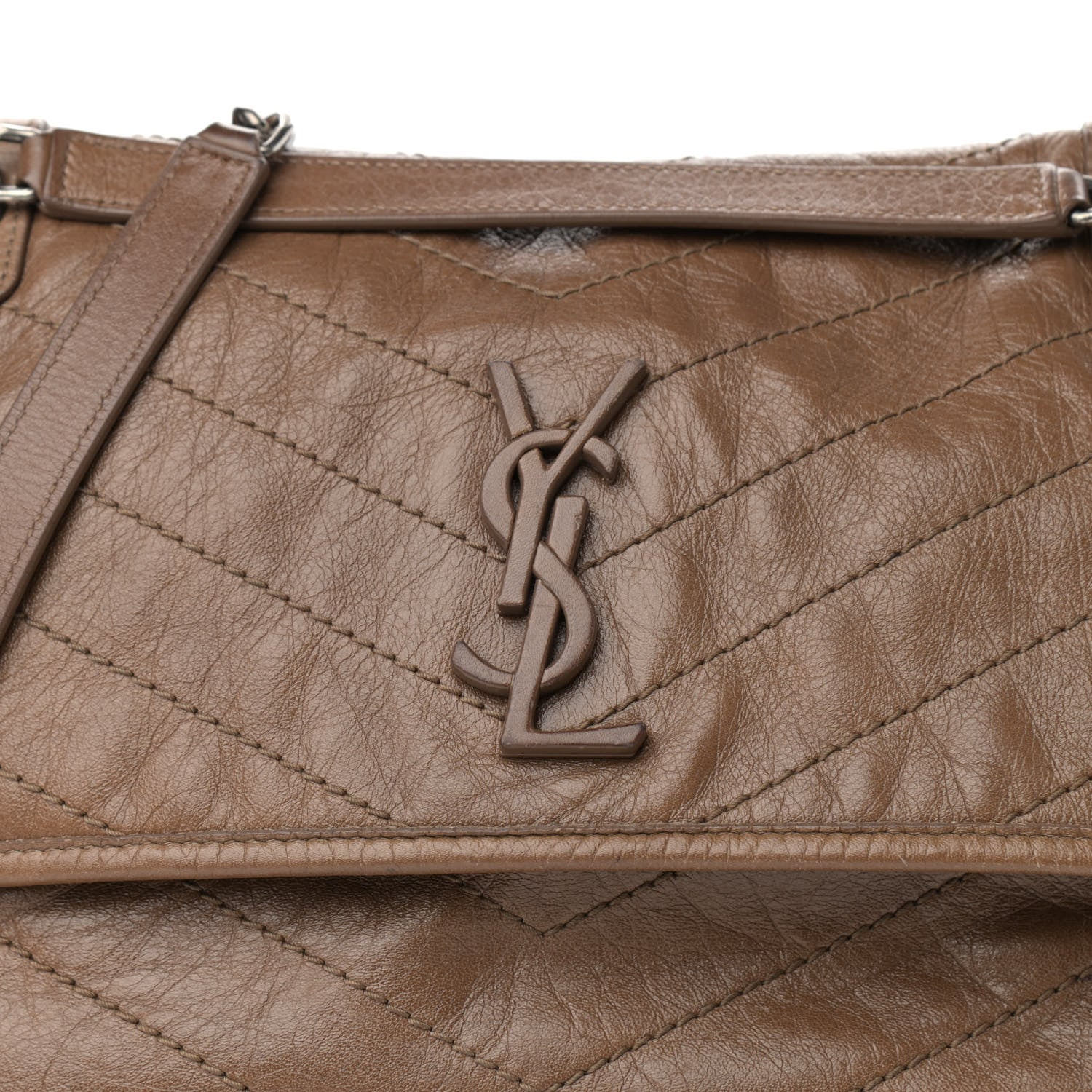 Saint Laurent Crinkled Calfskin Matelasse Monogram Medium Niki Chain Satchel Tan Brown 9 of 15