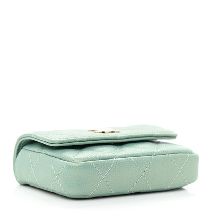 Chanel Iridescent Caviar Quilted Pearl Card Holder On Chain Green 4 of 12