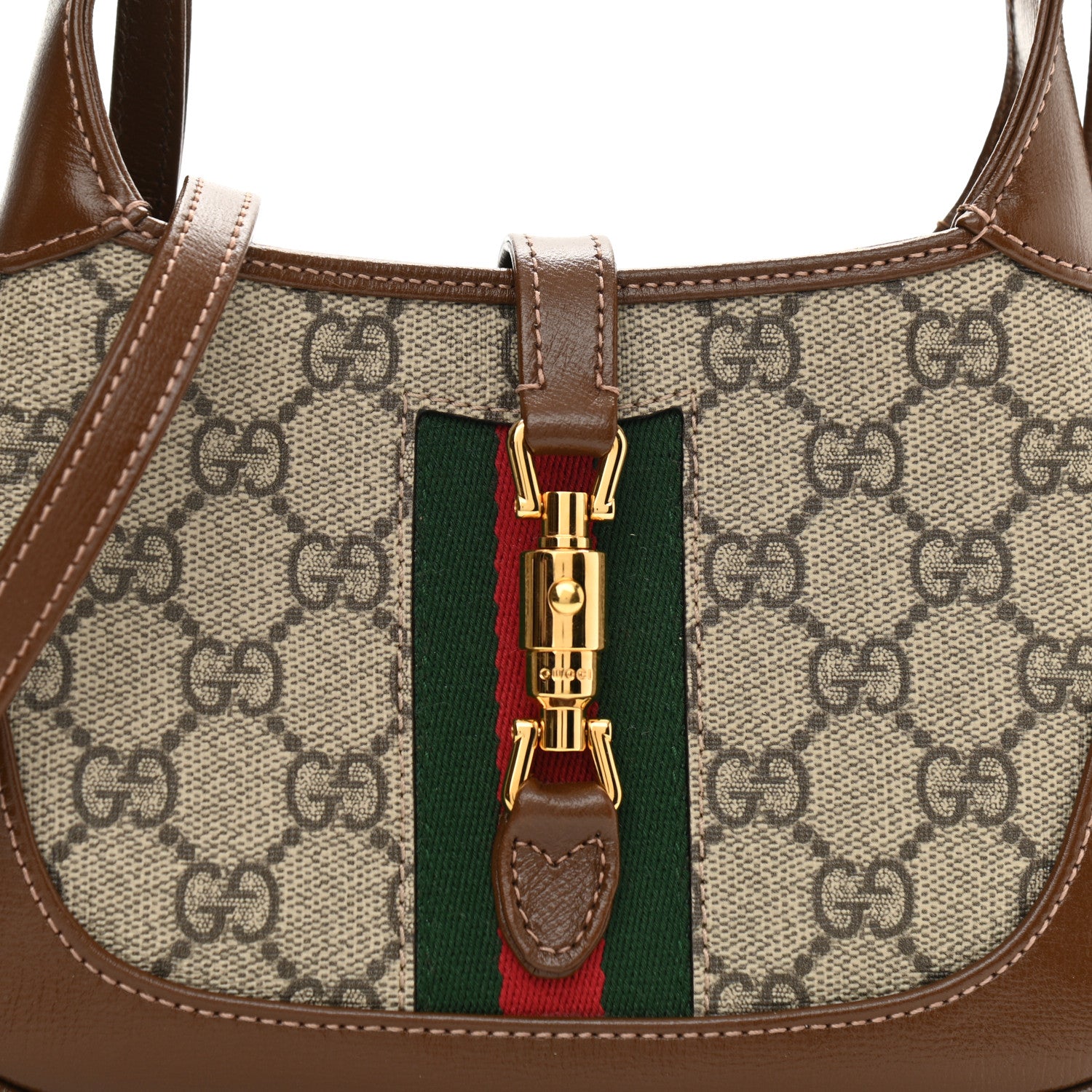 Gucci GG Supreme Monogram Azalea Calfskin Web Mini Jackie 1961 Hobo Beige Ebony Brown Sugar 8 of 10
