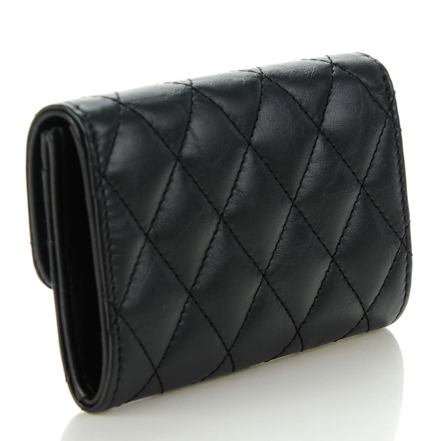 Aged Calfskin Quilted Reissue Flap Card Holder Black