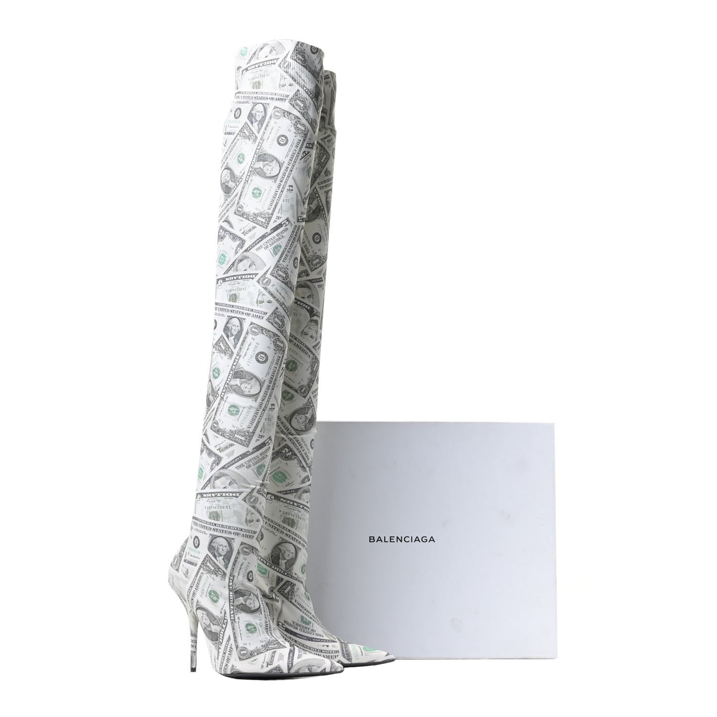 Dollar Printed Spandex Toe Knife Thigh High Boots 38 Vert