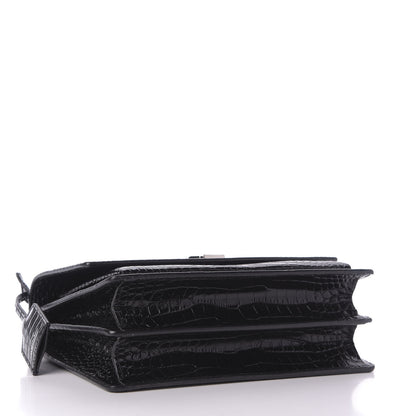 Saint Laurent Calfskin Crocodile Embossed Medium Monogram Sunset Black 4 of 8