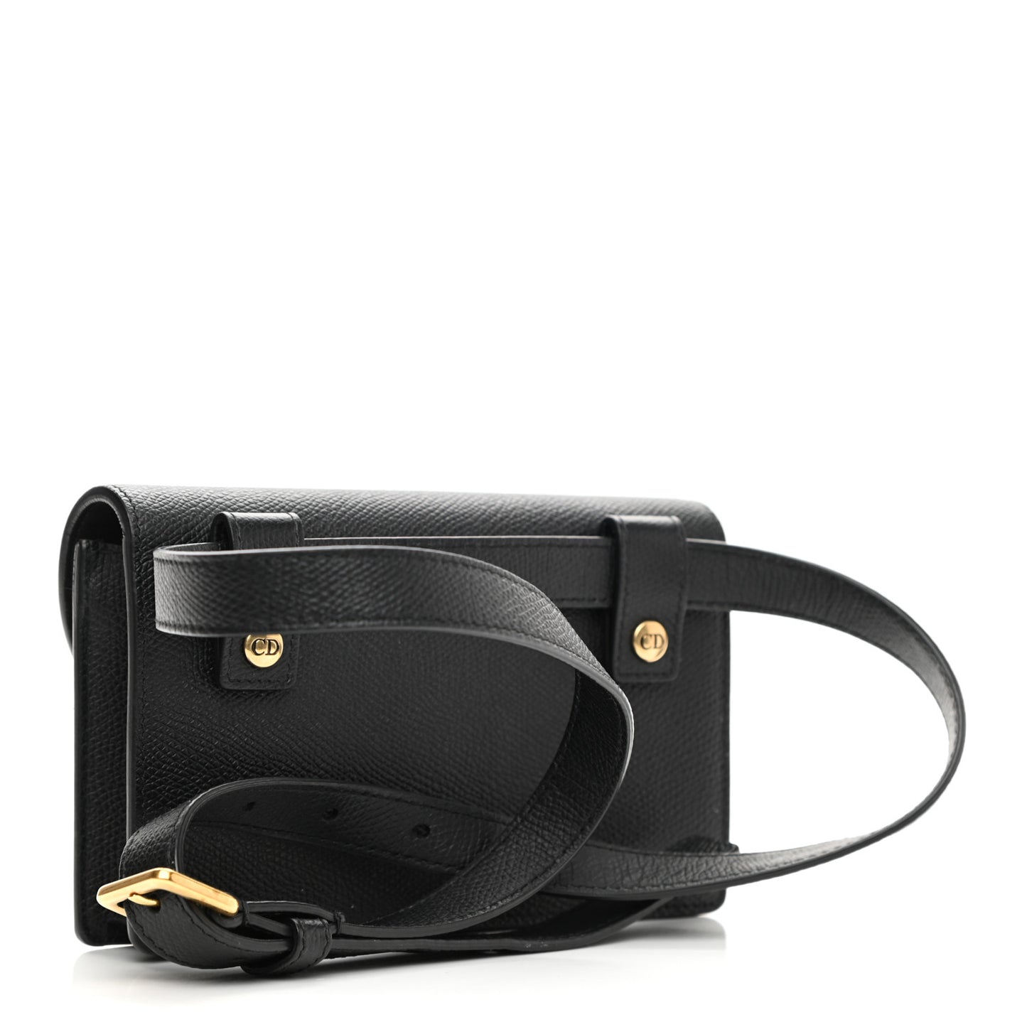Grained Calfskin Saddle Belt Clutch Black