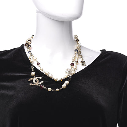Chanel Pearl Beaded Crystal CC Long Necklace Gold Multi 2 of 7