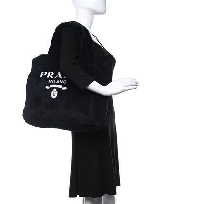 Prada Terry Cloth Tote Bag Black White 2 of 11