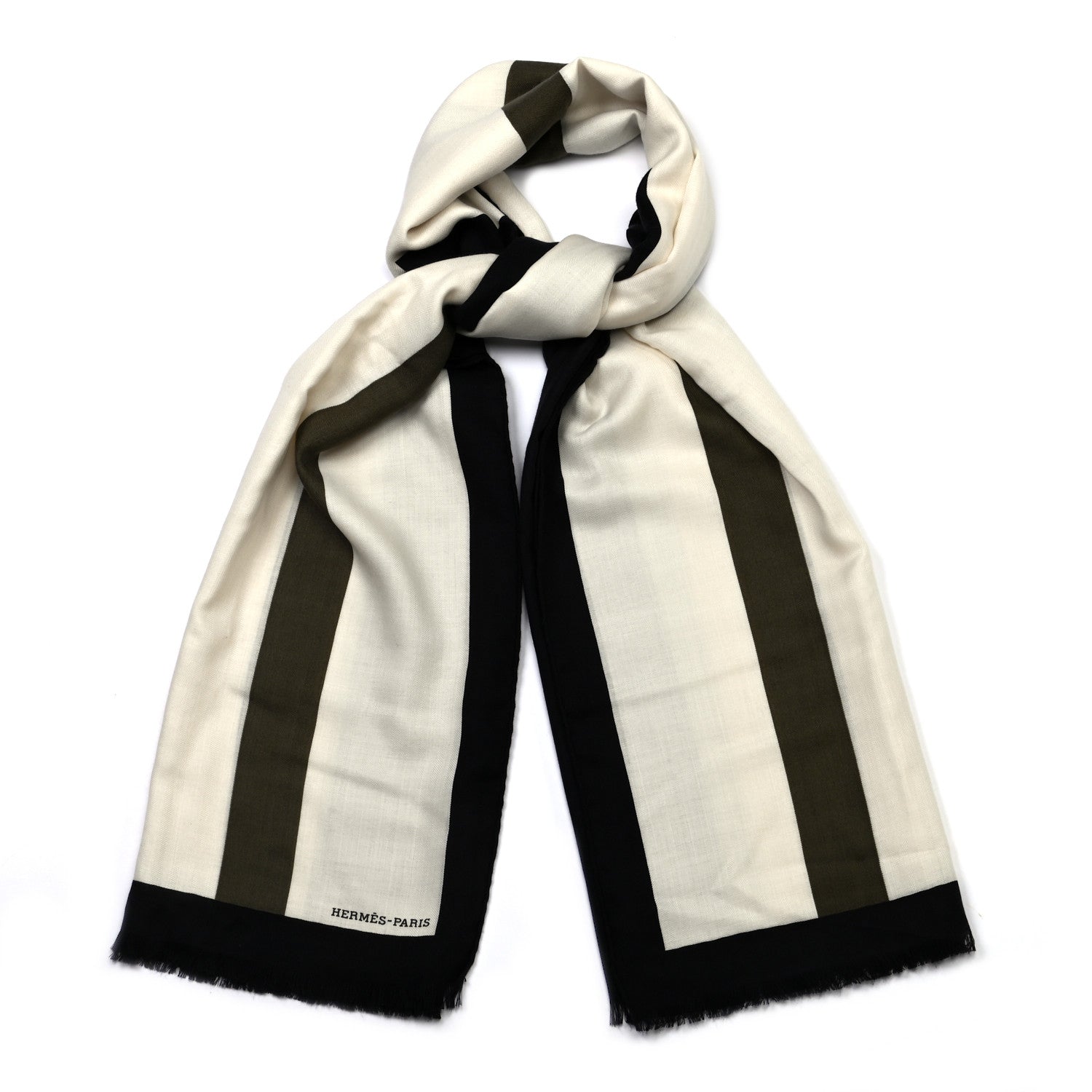 Hermes Cashmere Silk H Jumping Stole 140 White Black Kaki 1 of 4
