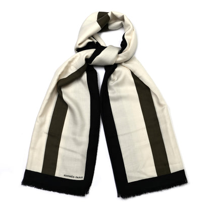 Hermes Cashmere Silk H Jumping Stole 140 White Black Kaki 1 of 4