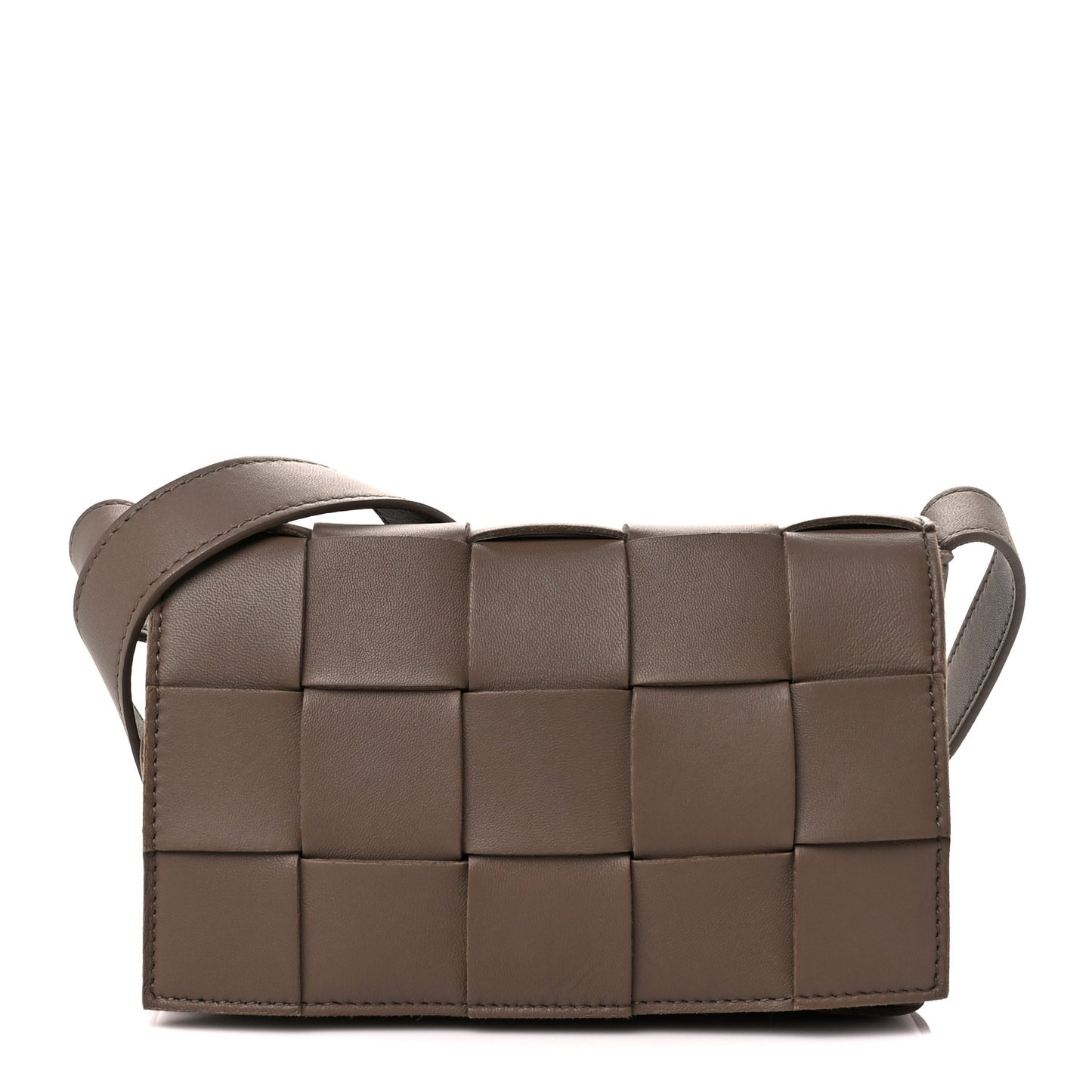 Lambskin Maxi Intreccio Small Cassette Crossbody Bag Taupe Grey