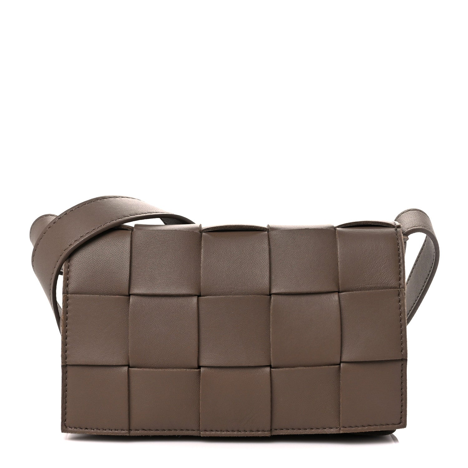 Bottega Veneta Lambskin Maxi Intreccio Small Cassette Crossbody Bag Taupe Grey 1 of 11