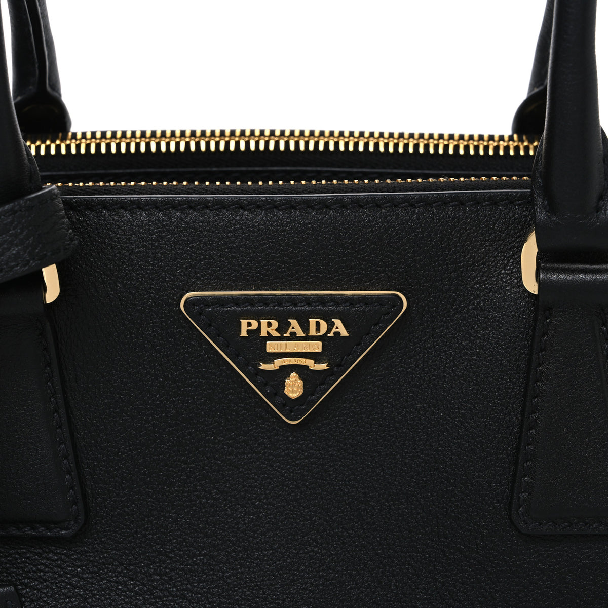 Prada Soft Grain Medium East West Galleria Double Zip Bag Black 7 of 9