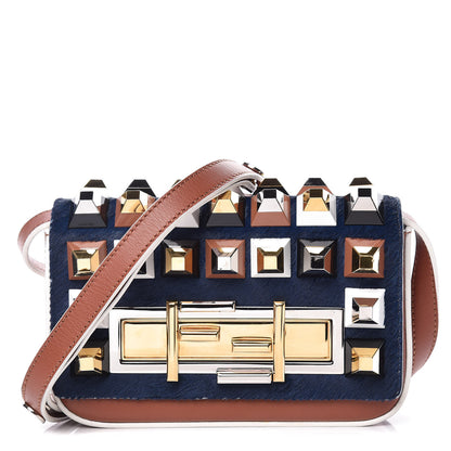 Fendi Vitello Dolce Calf Hair Studded Mini 3Baguette Shoulder Bag Caramello Iris 1 of 16