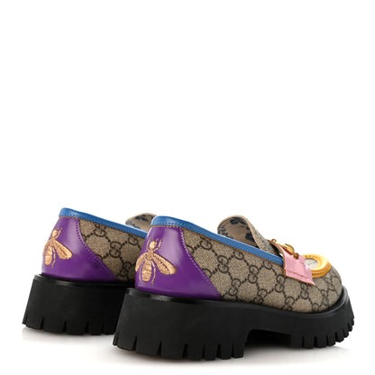 Gucci GG Supreme Monogram Cordovan Lux Womens Harald Horsebit 25mm Platform Loafers 37 Beige Sugar Pink Crop Shine Purple Marine 5 of 10
