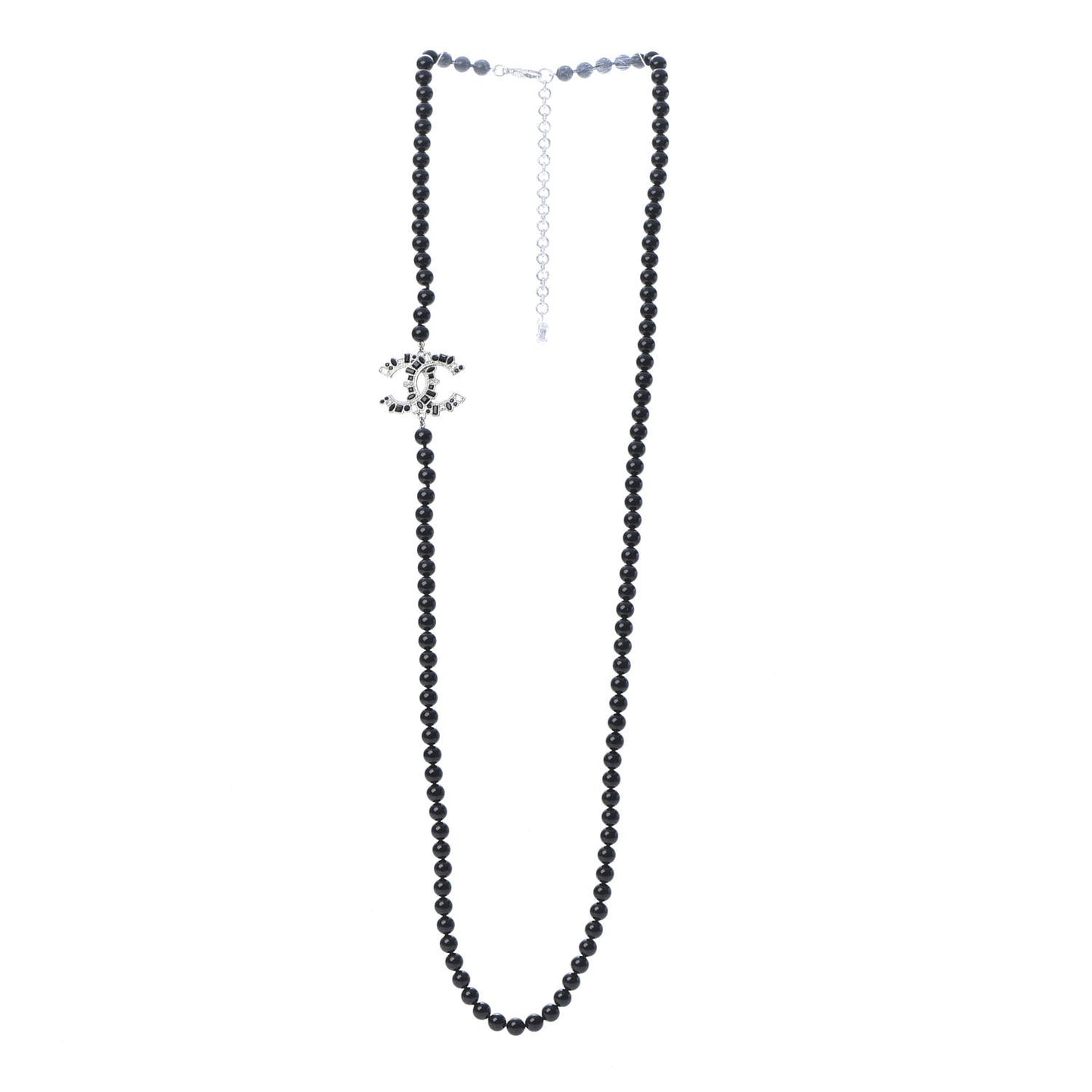 Ruthenium Baguette Crystal CC Beaded Long Necklace Black