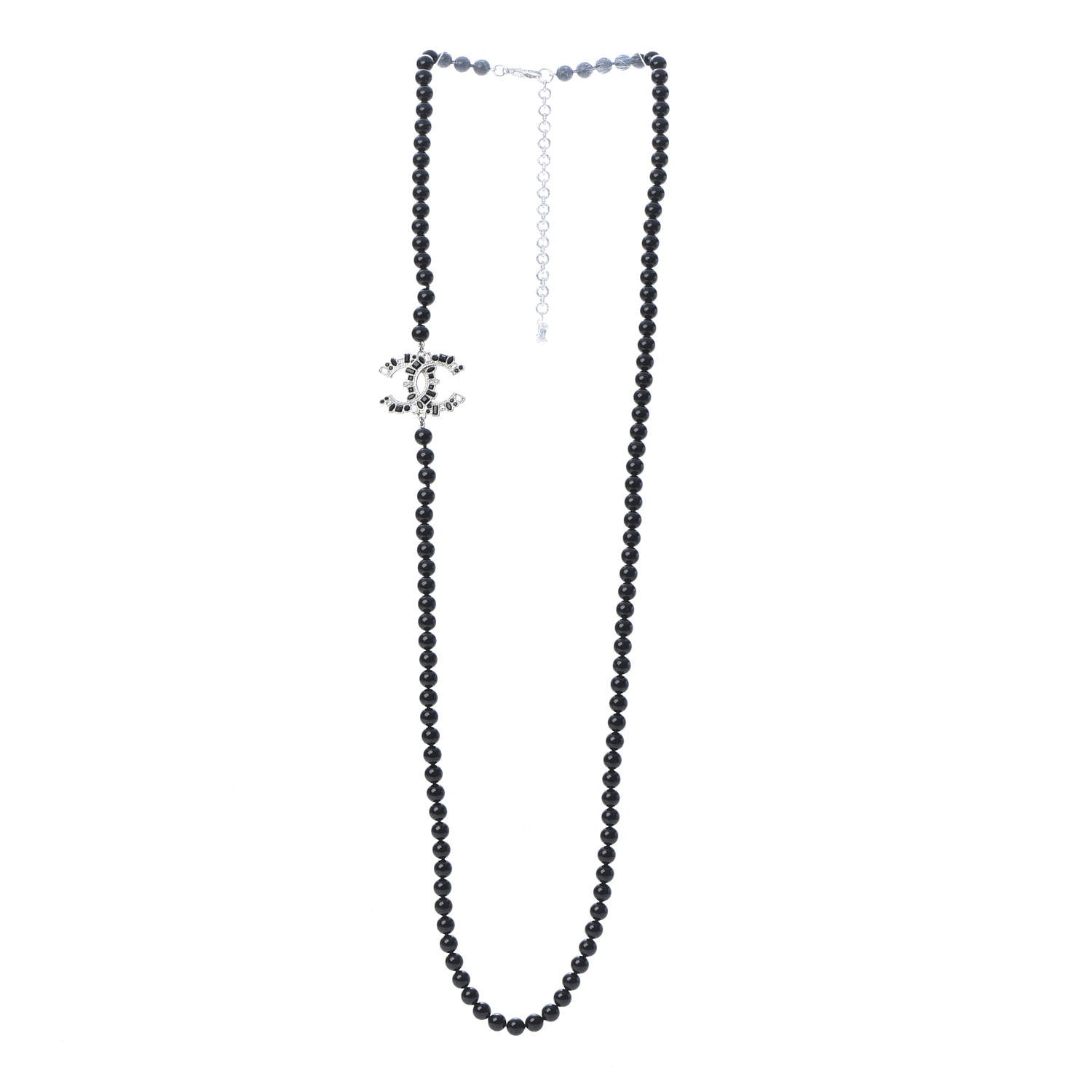 Chanel Ruthenium Baguette Crystal CC Beaded Long Necklace Black 3 of 5